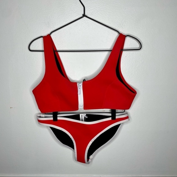 HOAKA Swimwear Kauai Red Neoprene Swimsuit Bikini Set Womens Medium Plus - Picture 1 of 10